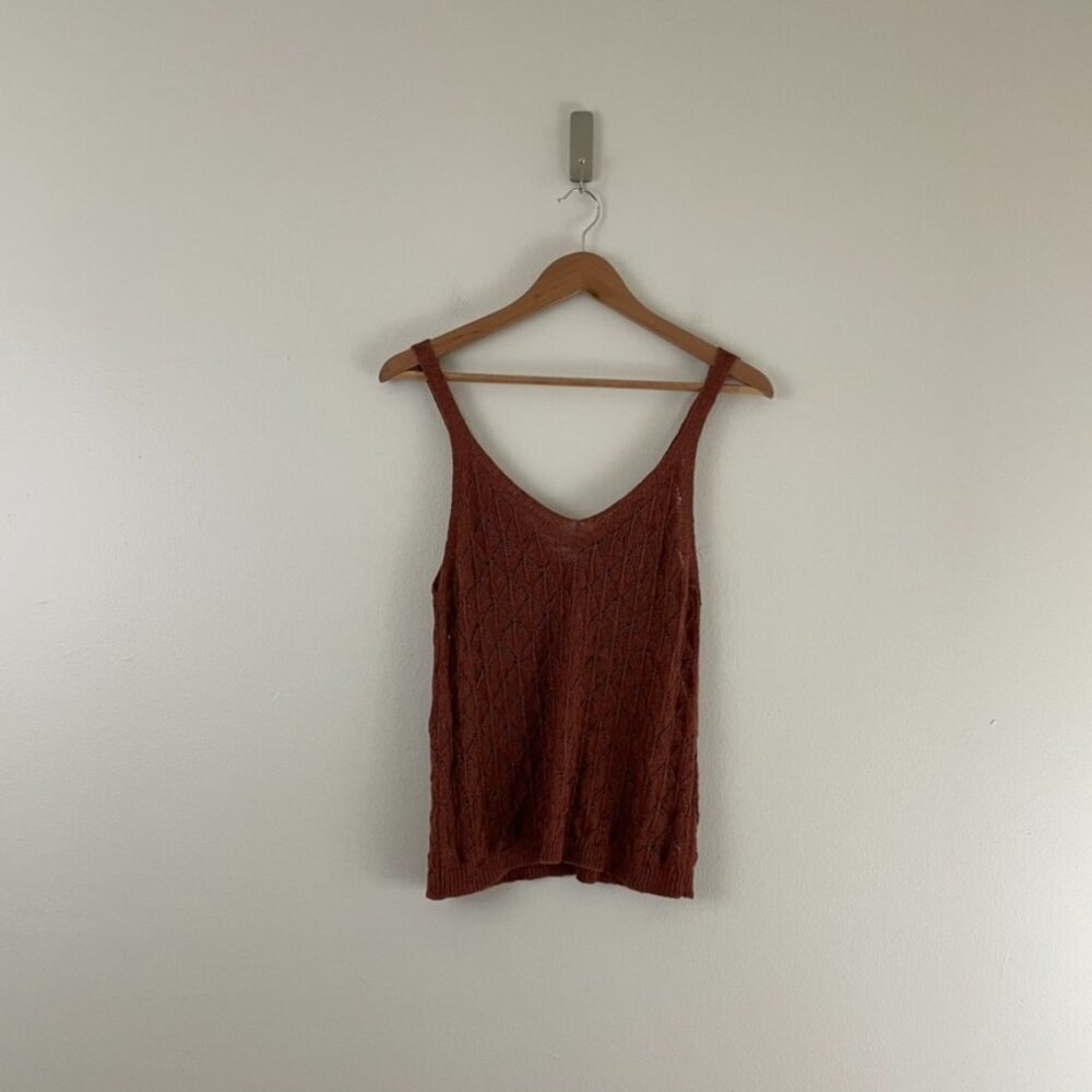Jacqueline de Yong Rust Cotton Diamond Knit V Neck Tank Size Small